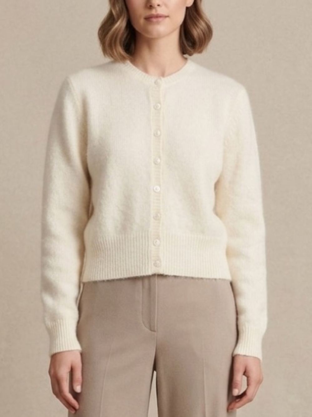 Hillard & Hanson Angora Blend Elegant Ivory Cardigan Y2K